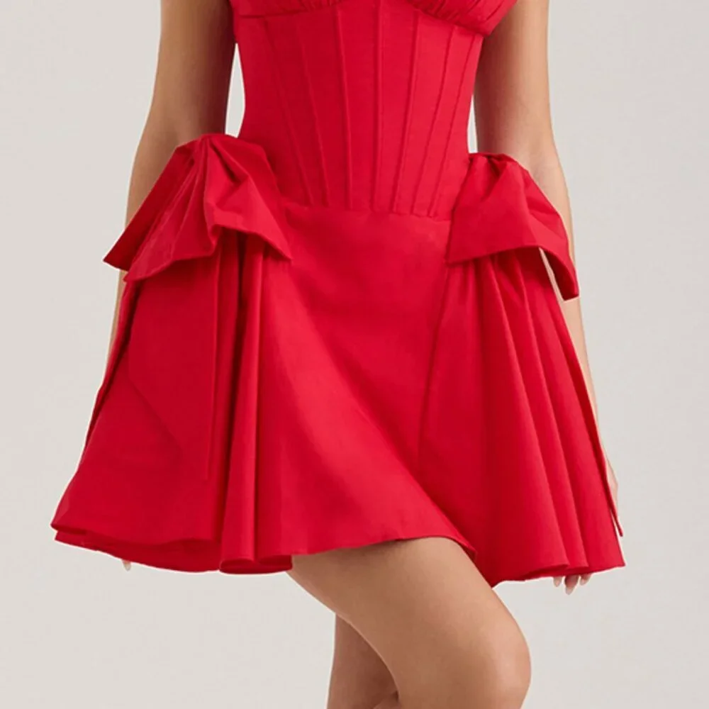 Bow V-Neck Sleeveless Mini Dress | New Formal Zipper Boned Dress - Picture 6 of 9